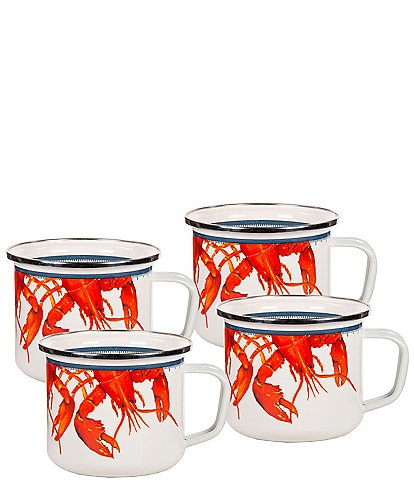 Golden Rabbit Enamelware Lobster Grande Mugs, Set of 4