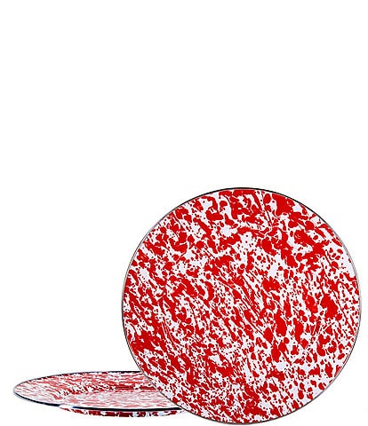 Golden Rabbit Enamelware Red Swirl Charger Plates, Set of 2