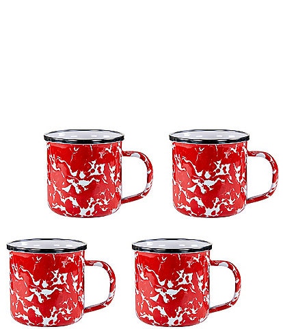 Golden Rabbit Enamelware Red Swirl Mugs, Set of 4