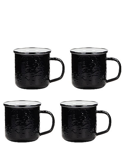 Golden Rabbit Enamelware Solid Texture Black Adult Mugs, Set of 4
