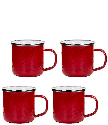 Golden Rabbit Enamelware Solid Texture Red Adult Mugs, Set of 4