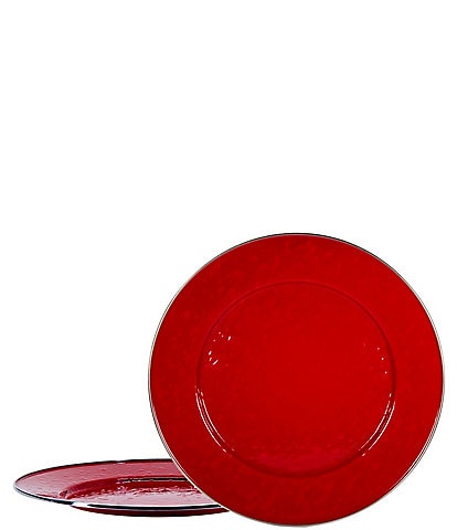 Golden Rabbit Enamelware Solid Texture Red Charger Plates, Set of 2