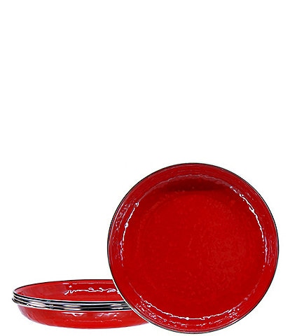 Golden Rabbit Enamelware Solid Texture Red Pasta Plates, Set of 4