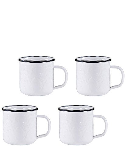 Golden Rabbit Enamelware Solid Texture White Adult Mugs, Set of 4