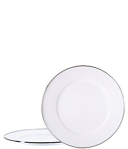 Golden Rabbit Enamelware Solid Texture White Charger Plates, Set of 2