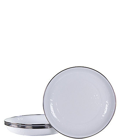 Golden Rabbit Enamelware Solid Texture White Pasta Plates, Set of 4
