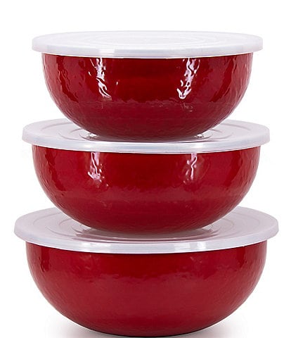 Golden Rabbit Enamelware Solid Texture Red Mixing Bowls, Set of 3