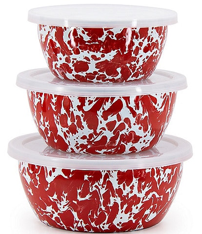 Golden Rabbit Enamelware Red Swirl Nesting Bowls, Set of 3