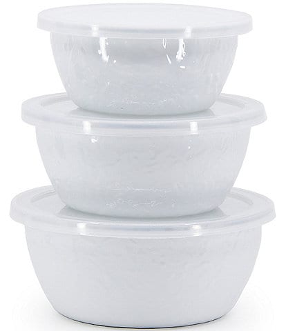 Golden Rabbit Enamelware Solid Texture White Nesting Bowls, Set of 3