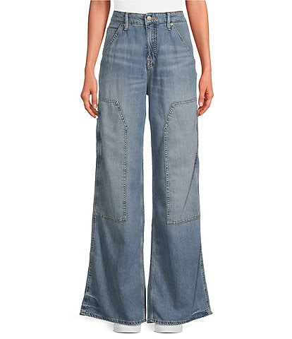 Good American Good Ease Mid-Rise Wide-Leg Carpenter Jeans