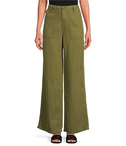 Good American Lite Linen Mid-Rise Straight Leg Pants