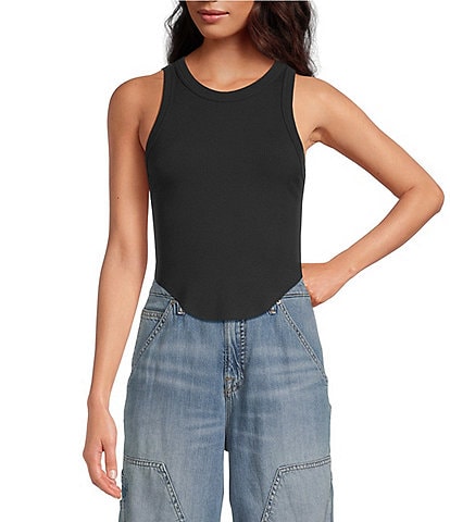 Good American Micro Rib Scoop Neckline Sleeveless Tank
