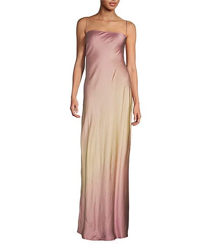 Good American Ombre Print Square Neck Sleeveless Satin Slip Maxi Dress