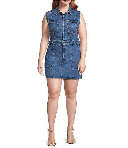 Good American Plus Fit For Success Sleeveless Mini Denim Dress