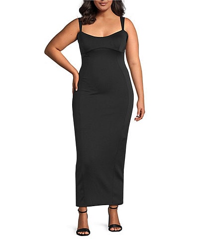Good American Plus Scuba Sweetheart Neckline Sleeveless Dress