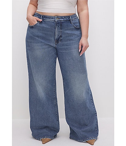 Good American Plus Size Denim Good Ease Mid-Rise Relaxed Wide Leg Jean