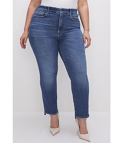 Good American Plus Size Good Classic Mid Rise Baby Step Hem Ankle Length Jeans
