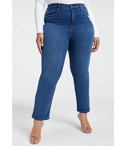 Good American Plus Size Good Leg High Rise Straight Stretch Denim Jeans