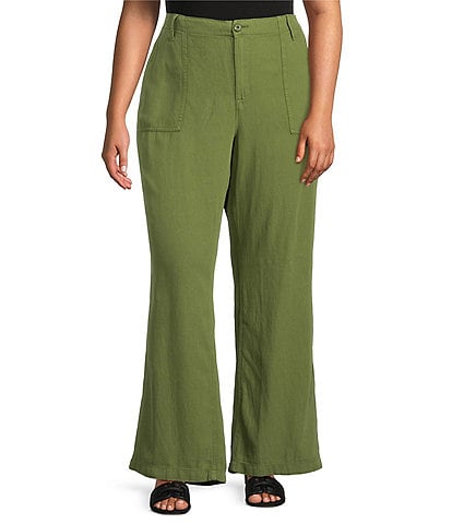 Good American Plus Size Lite Linen Mid Rise Straight Leg Pants