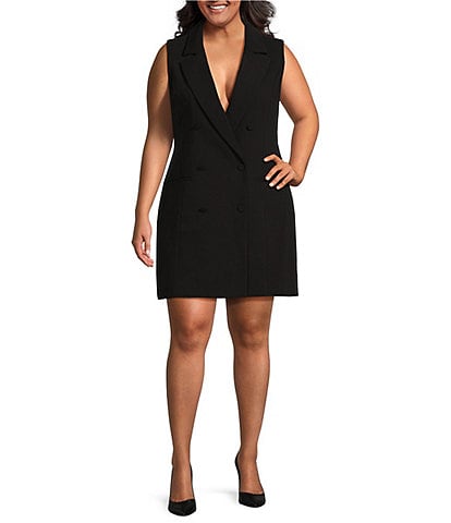 Good American Plus Size Luxe Suiting Notch Lapel Sleeveless Mini Blazer Dress