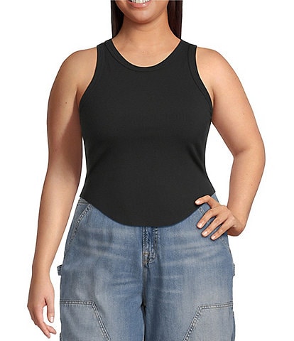 Good American Plus Size Micro Rib Scoop Neckline Sleeveless Tank