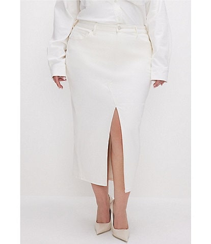 Good American Plus Size Mid Rise Front Slit Denim Midi Skirt