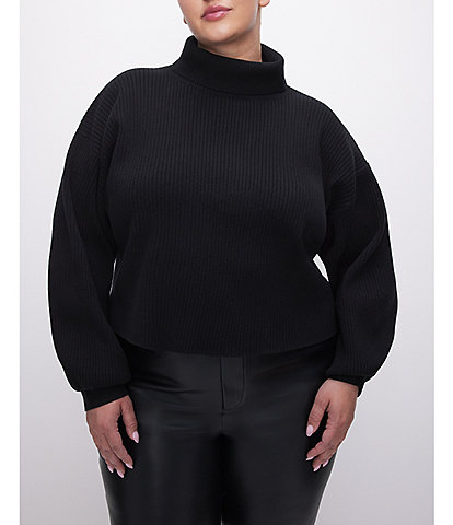 Good American Plus Size Rib Mock Neck Long Sleeve Sweater