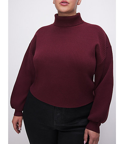 Good American Plus Size Rib Mock Neck Long Sleeve Sweater
