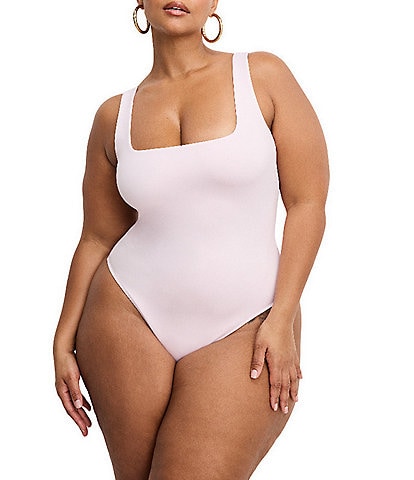 Good American Plus Size Scuba Knit Modern Square Neck Sleeveless Wide Strap Tank Bodysuit