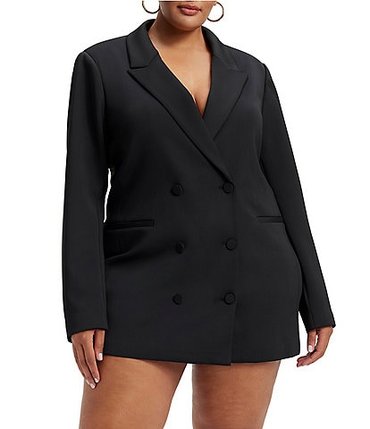 Good American Plus Size Shiny Scuba Notch Lapel Long Sleeve Mini Blazer Dress