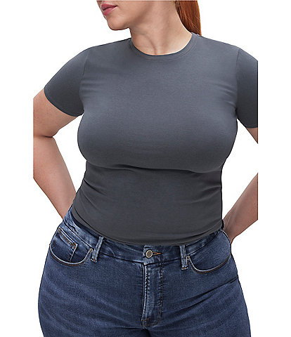 Good American Plus Size Super Stretch Crew Neck Short Sleeve Baby Tee