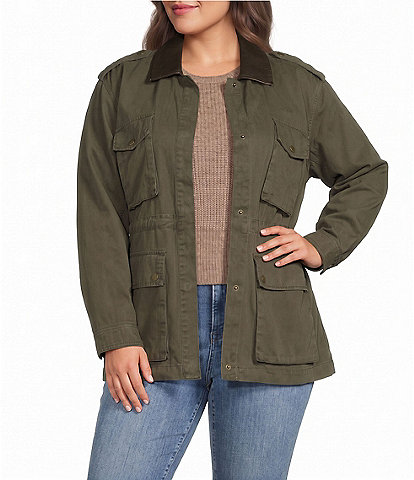 Good American Plus Size The Field Collared Long Sleeve Snap-Front Jacket