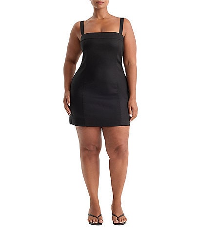 Good American Plus Size The Structured Square Neck Sleeveless Mini Dress