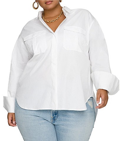 Good American Plus Size Woven Point Collar Long Sleeve Button Front The Good Shirt