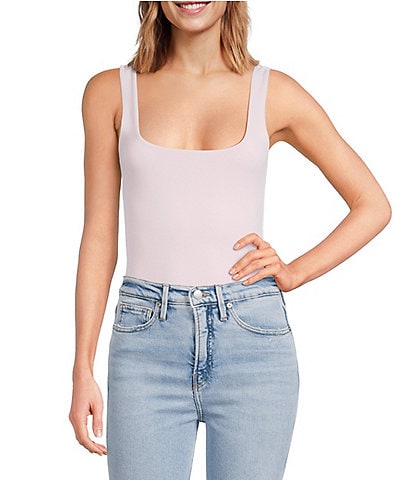 Good American Scuba Knit Modern Square Neck Sleeveless Wide Strap Tank Bodysuit