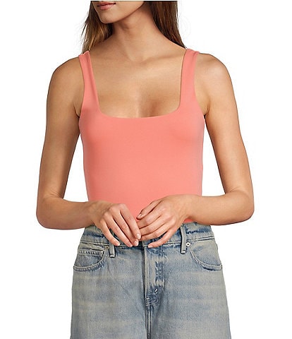 Good American Scuba Knit Modern Square Neck Sleeveless Wide Strap Tank Bodysuit