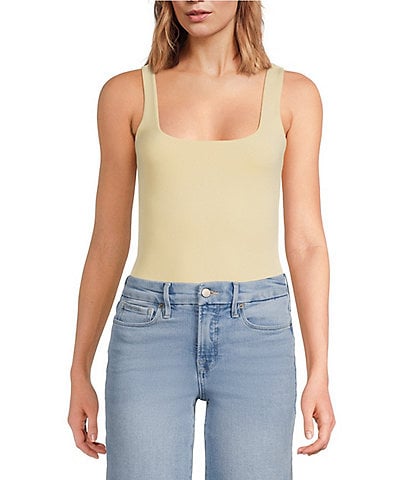 Good American Scuba Knit Modern Square Neck Sleeveless Wide Strap Tank Bodysuit