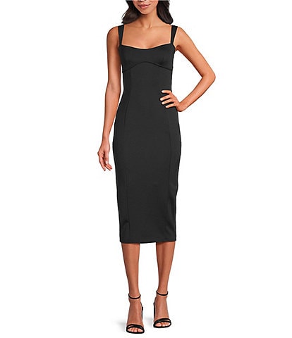Good American Scuba Sweetheart Neckline Sleeveless Midi Dress
