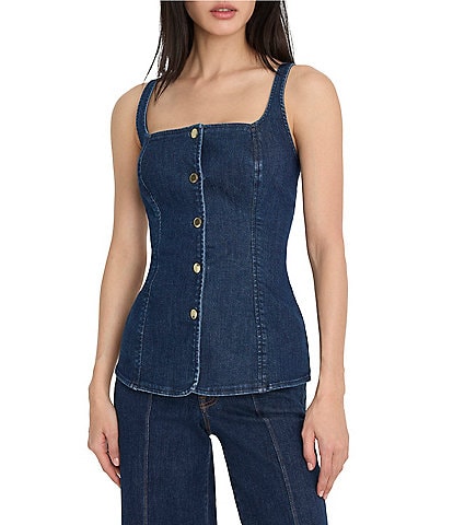 Good American Square Neck Sleeveless Button Front Coordinating Denim Top
