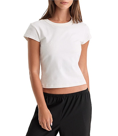 Good American The Cap Sleeve Crew Neck Cropped Tee