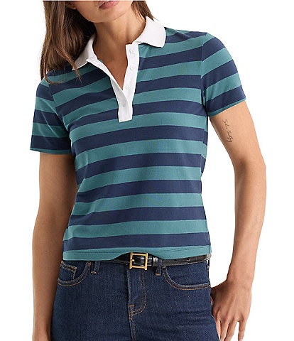 Good American The Easy Striped Collared Neck Short Sleeve Polo Tee