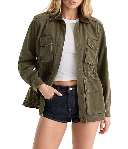 Good American The Field Collared Long Sleeve Snap-Front Jacket