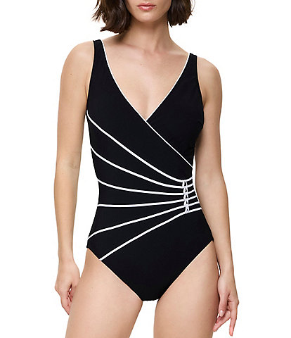 Gottex Modern Lux V-Neck Tummy Control Surplice One Piece Swimsuit