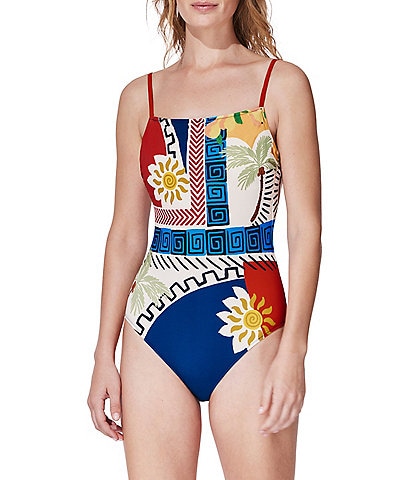 Gottex Positano Square Neck Moderate Coverage Tank One Piece Swimsuit