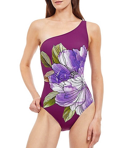 Gottex Wildflower Floral Print One Shoulder One Piece Swimsuit