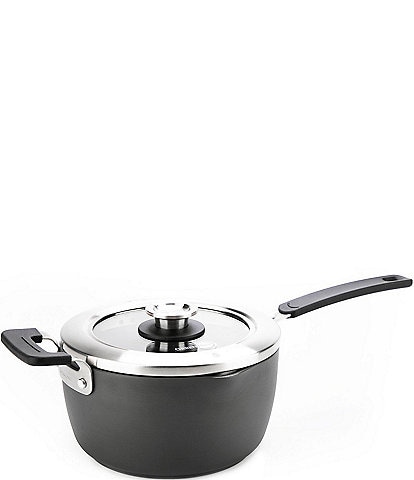 GreenPan Levels Hard Anodized Stackable Ceramic Non-Stick Saucepan with Straining Lid, 3-Quart