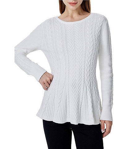 Greige Peplum Round Neck Long Sleeve Sweater