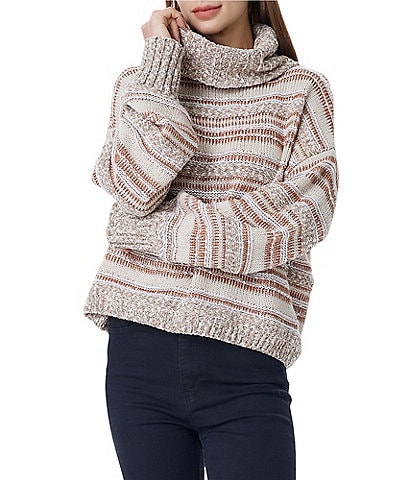 Greige Stripe Cowl Neck Long Sleeve Sweater