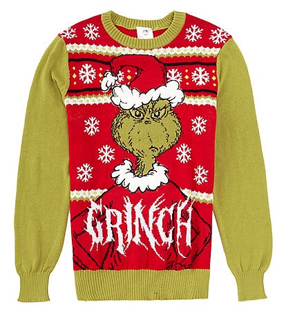 Grinch Long Sleeve Santa Grinch Face Applique Sweater