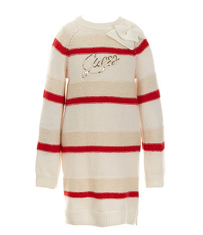 Guess Little Girls 2T-7 Long Sleeve Striped Bow Sweater Dress